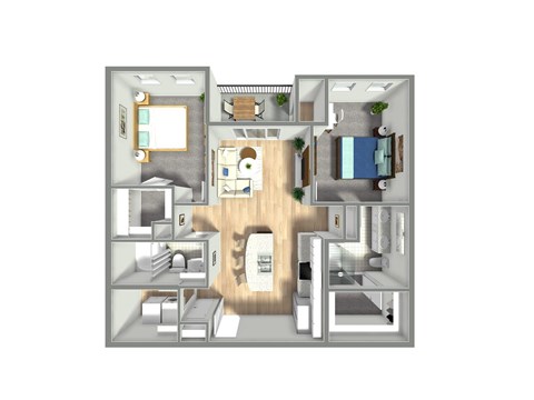 Floor plan for 2 beds, 2 baths, 1035 sqft